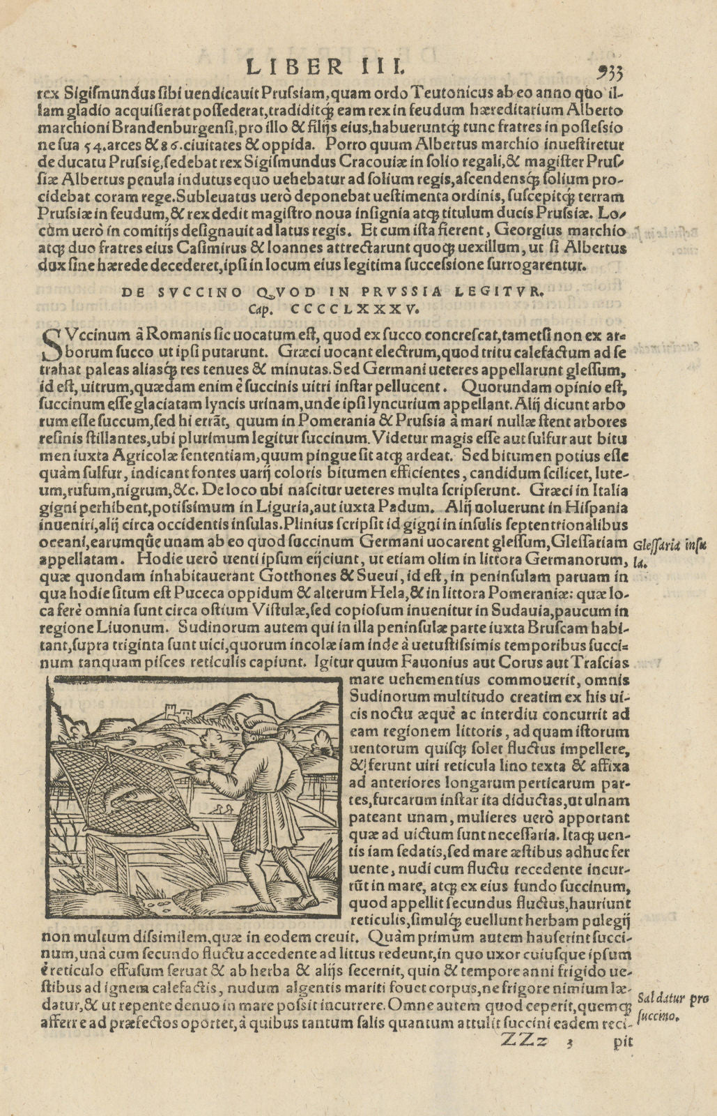 Fishing in Prussia with a dip net. SEBASTIAN MÜNSTER 1572 old antique print